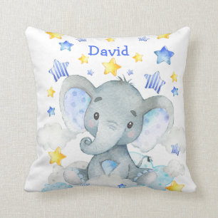 Baby Name Personalised Elephant Cute Nursery Cushion
