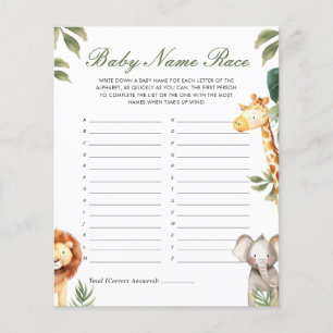 Baby Name Race A Little Wild One Baby Shower Game