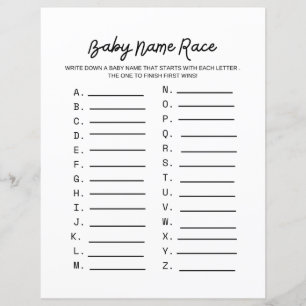 Baby Name Race Baby Shower Game