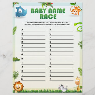Baby Name Race Baby Shower Game [Animal Theme] Custom Letterhead