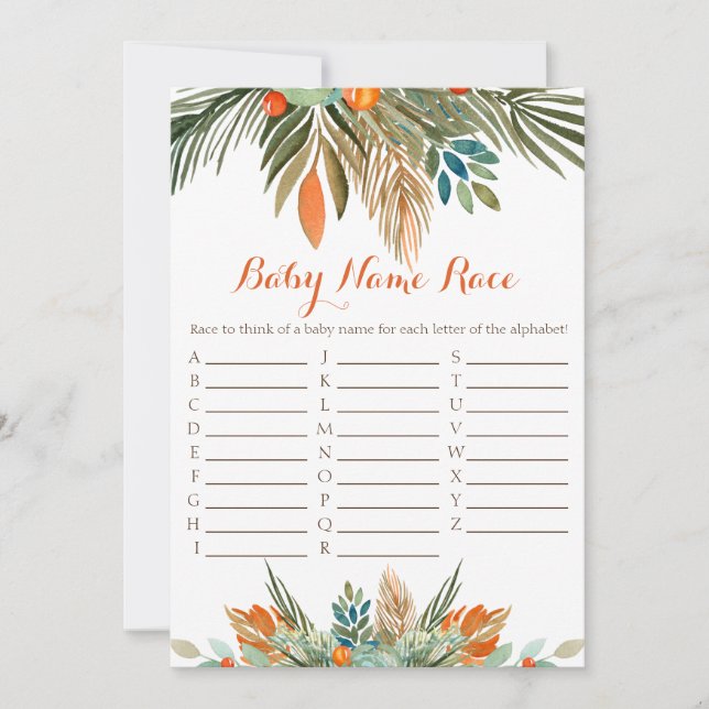 Baby Name Race Baby Shower Game Orange Floral Invitation (Front)