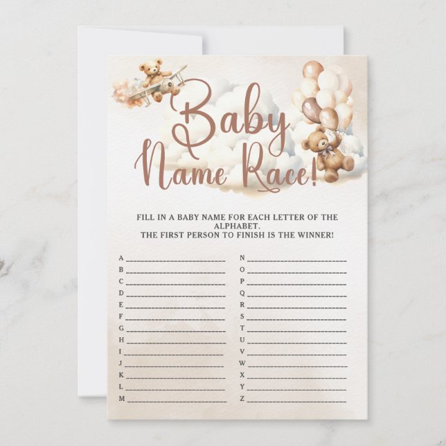 BABY NAME RACE Easy Baby Shower Game Cute Bear Invitation (Front)