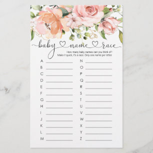 Baby Name Race Game, Floral Roses Baby Shower Game