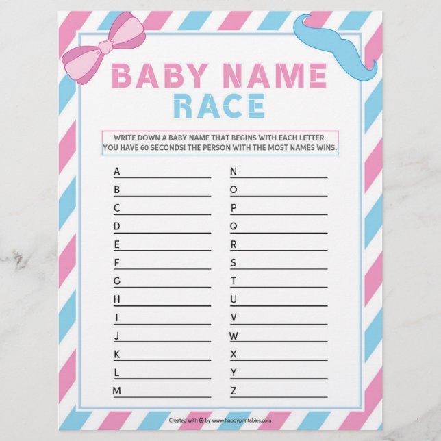 Baby Name Race [Gender Surprise] Custom Letterhead (Front)