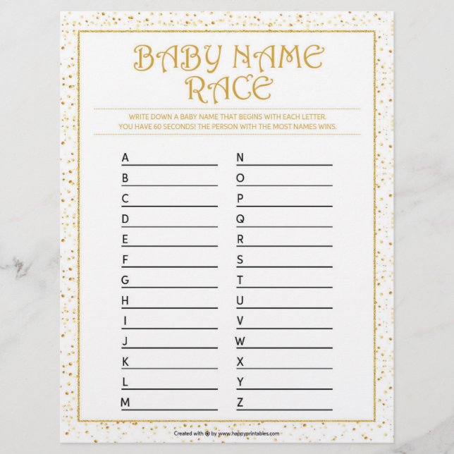 Baby Name Race [Golden Sparkles] Custom Letterhead (Front)