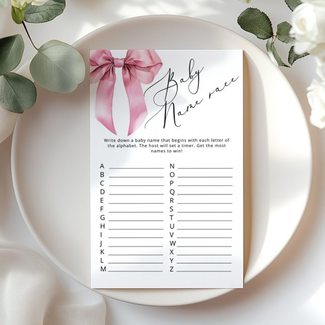 Baby name race Pink Bow elegant baby shower game (Creator Uploaded)