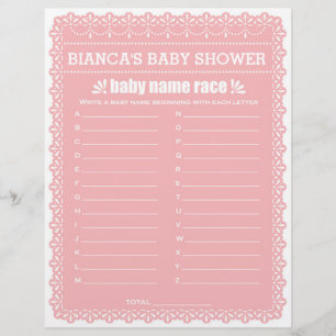 Baby Name Race Pink Papel Picado Baby Shower Game