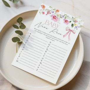 Baby Name Race Wildflower Bow baby shower game