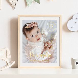 Baby Name Script Birth Stats Baby Photo Keepsake Foil Prints