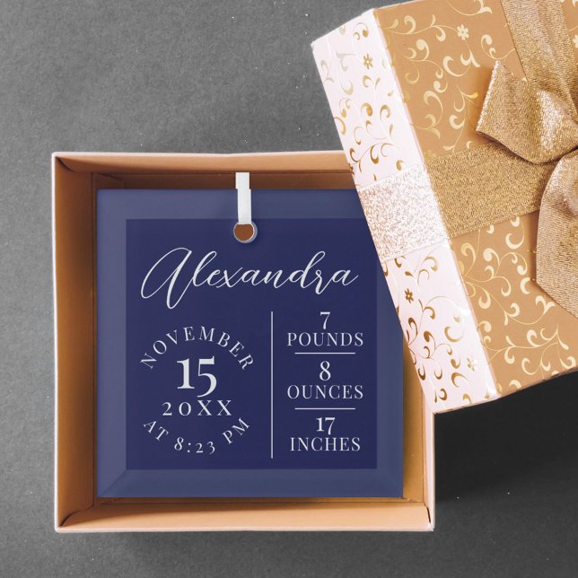  Baby Name Script & Birth Stats Black Keepsake Glass Tree Decoration (Creator Uploaded)