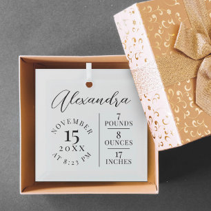  Baby Name Script & Birth Stats White Keepsake Glass Tree Decoration