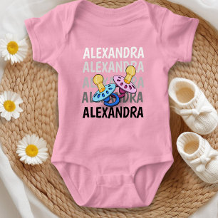 Baby name shades white to black with pacifier Pink Bodysuit