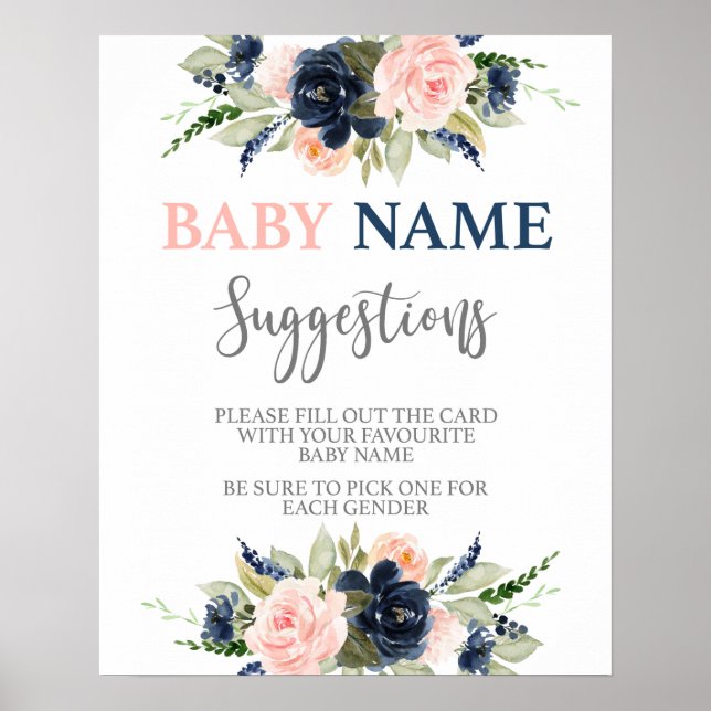 Baby Name Suggestions Gender Reveal Poster (Front)