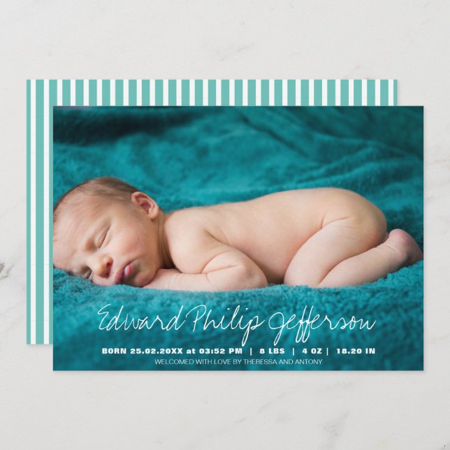Baby Name Typography Script Photo Overlay Announcement (Front/Back)