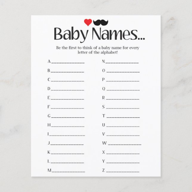 Baby names - baby shower games (Front)