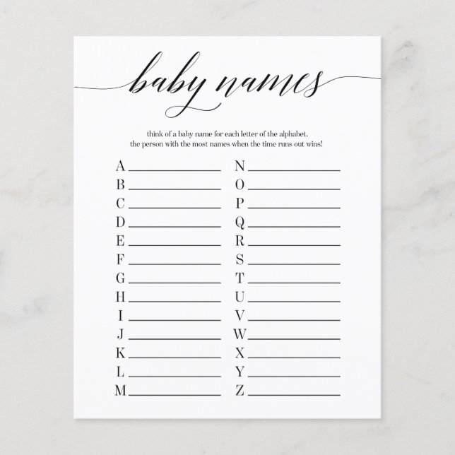 Baby Names Minimalist Baby Shower Game (Front)