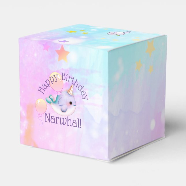 Baby Narwhal Birthday Personalised Watercolor Favour Box (Back Side)