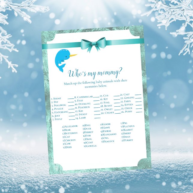 Baby Narwhal Who's My Mummy Baby Shower Game Invitation (Creator Uploaded)