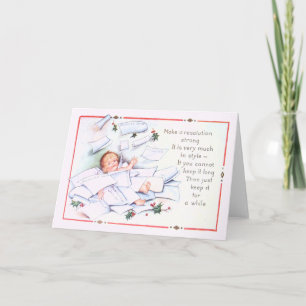 Baby New Year Holly Angel Cherub Holiday Card