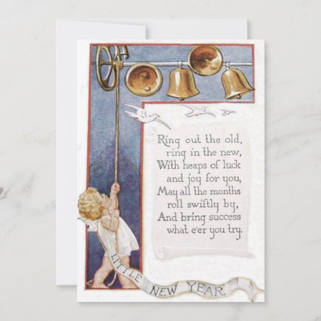 Baby New Year Ringing Bells Dove Invitation (Front)
