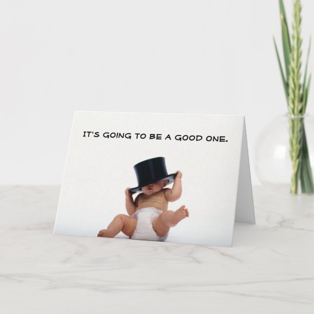 Baby New Year with Top Hat Greeting Card (Front)