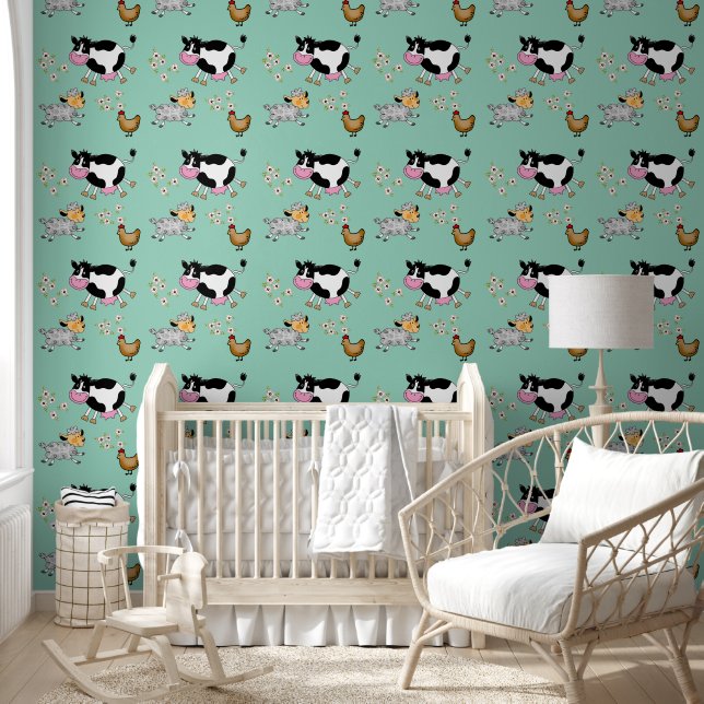 baby nursery farm animals wallpaper (Kids)