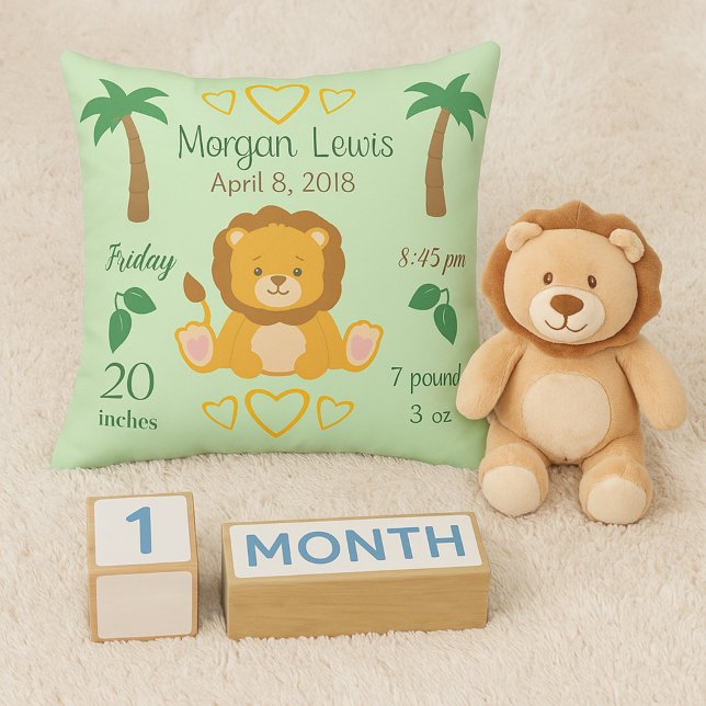 Baby Nursery Lion Safari Birth Stats Cushion (Creator Uploaded)