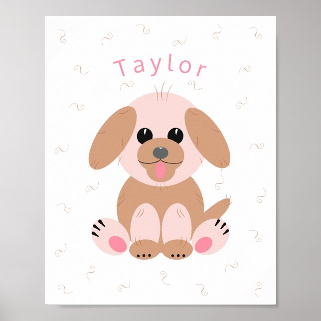 Baby Nursery Neutral Personalised Puppy Design Poster (Front)