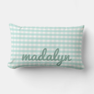 Baby Nursery Pastel Mint Green Gingham Lumbar Cushion