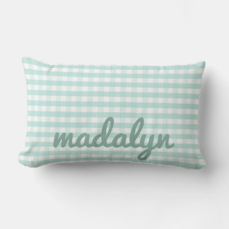 Baby Nursery Pastel Mint Green Gingham Lumbar Cushion
