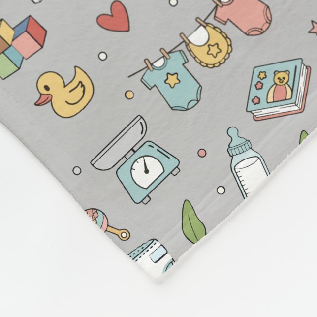 Baby Nursery Teddy Bear Duck Seamless Pattern Baby Fleece Blanket (Corner)