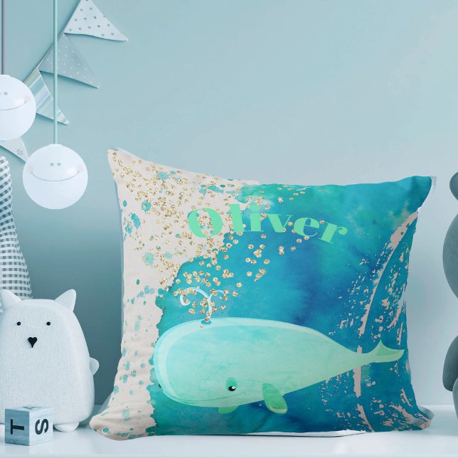 Baby Nursery Whale Sparkle Blue Nautical Personal Cushion (Creator Uploaded)