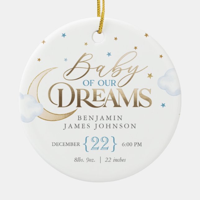 Baby of our Dreams Blue Baby's First Christmas Ceramic Tree Decoration (Front)
