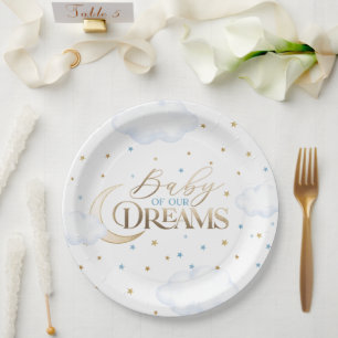 Baby of our Dreams Moon and Stars Blue Baby Shower Paper Plate