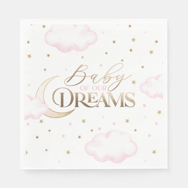 Baby of our Dreams Moon and Stars Pink Baby Shower Napkin (Front)