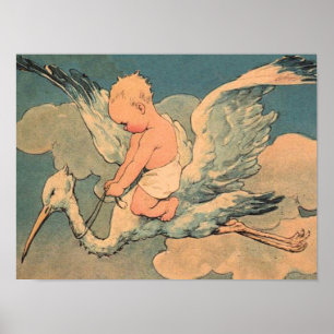 Baby on a Stork Poster