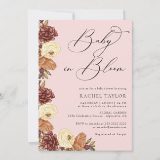 Baby on bloom floral fall baby shower invitation
