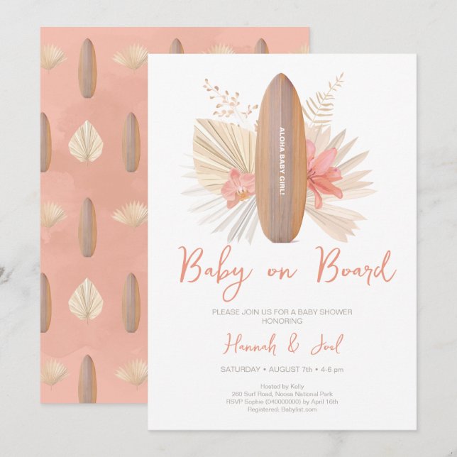 Baby on Board Aloha Baby Girl Shower Invitation (Front/Back)