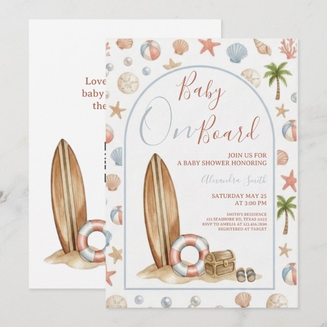 Baby On Board | Arch Frame Beach Baby Shower Invitation (Front/Back)
