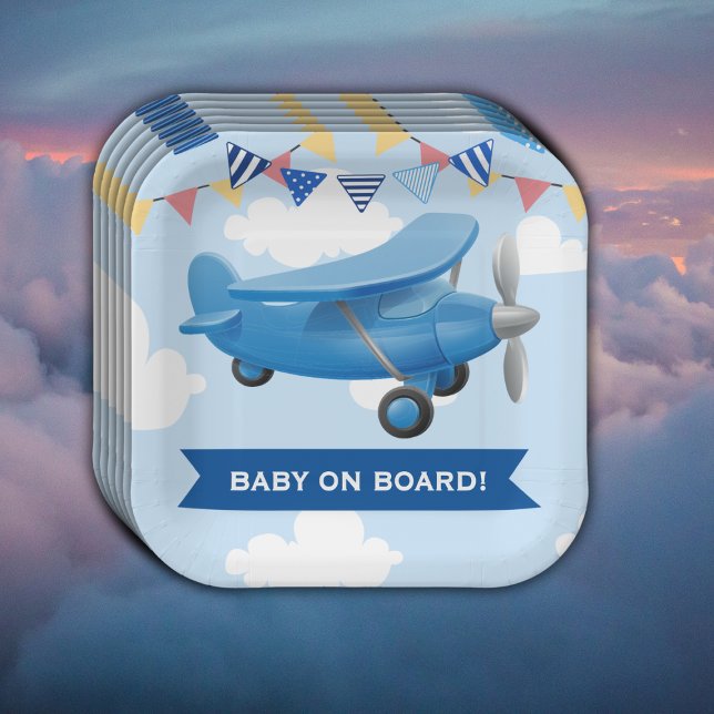 Baby on Board! Aviation Aeroplane Baby Shower Paper Plate (Creator Uploaded)