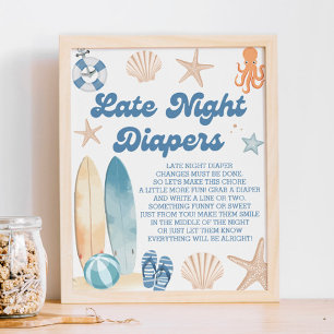 Baby On Board Baby Shower Late Night Diapers Game Poster