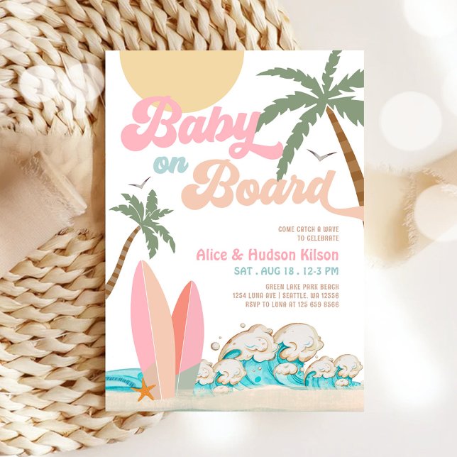 Baby on Board Baby Shower Sprinkle Surfing Shower Invitation (Creator Uploaded)