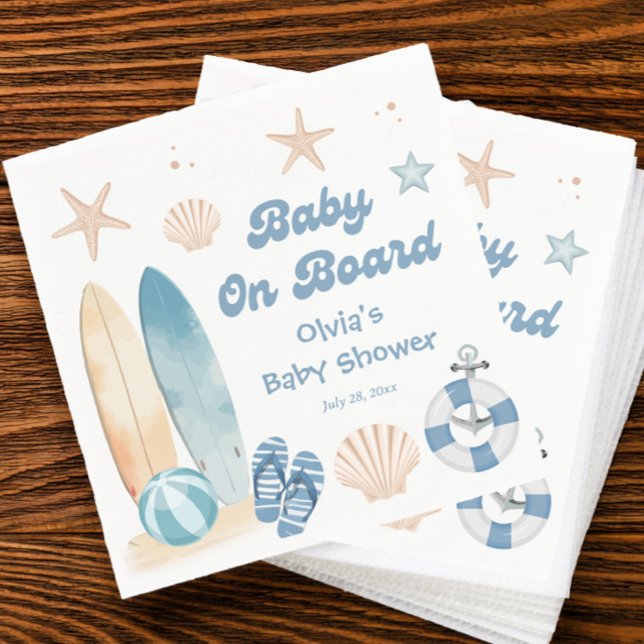 Baby on Board Baby Shower Surfboard Beach Napkin (Creator Uploaded)