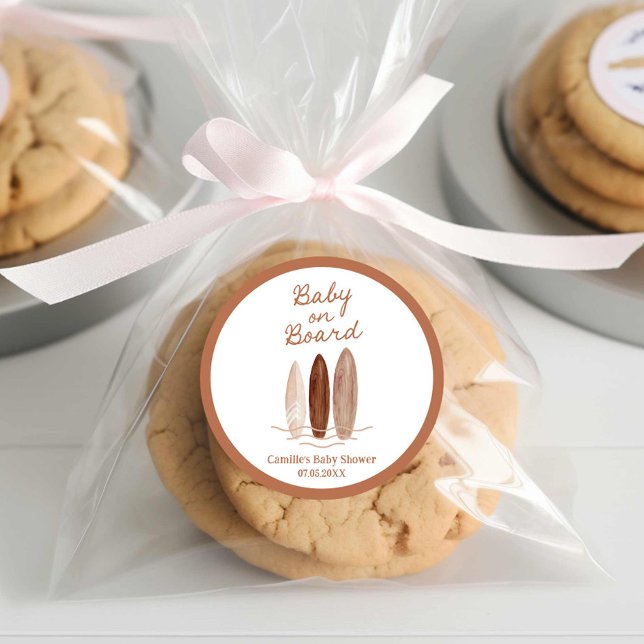 Baby on Board Beach Baby Shower Classic Round Sticker (Baby on Board Beach Themed Baby Shower)