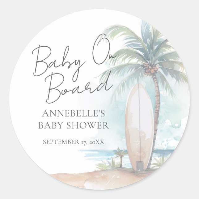 Baby On Board Beach Baby Shower Classic Round Sticker (Front)