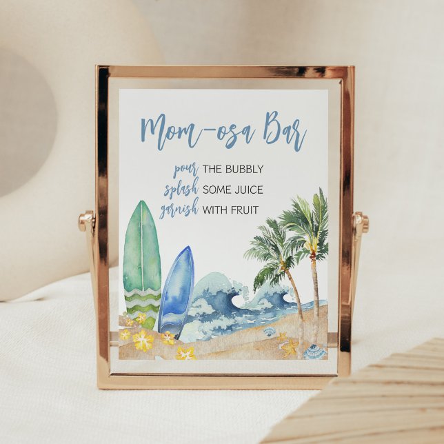 Baby on Board Beach Baby Shower Mum Osa Bar Poster (Surfing Summer Boy Baby Shower Mom Osa Bar Sign)