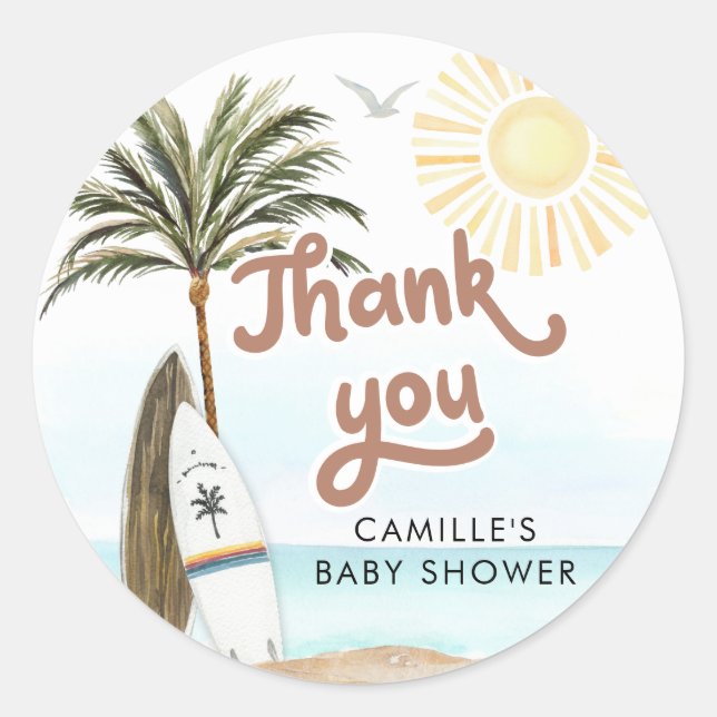 Baby on Board Beach Baby Shower Thank you Classic Round Sticker (Front)