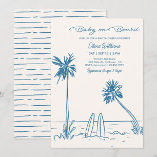 Baby on Board Beach Palms & Surfboard Baby Shower  Invitation