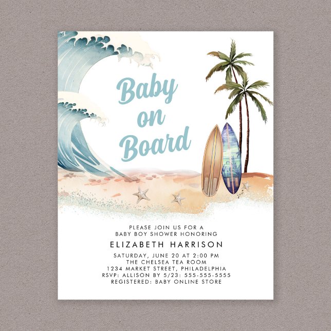 Baby On Board Beach Surf Baby Shower Invitation (Creator Uploaded)