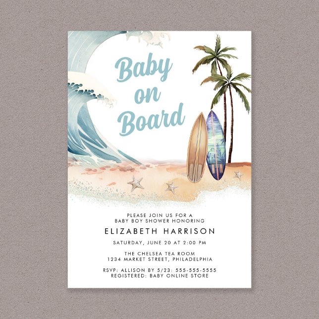 Baby On Board Beach Surf Baby Shower Invitation (Creator Uploaded)
